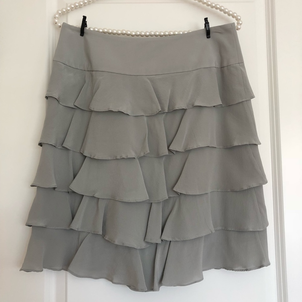 Grey Ruffle Silk Skirt